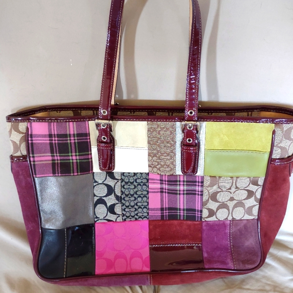 COPY - Coach Patchwork Purse, tiny small hole in patchwork shown in picture.